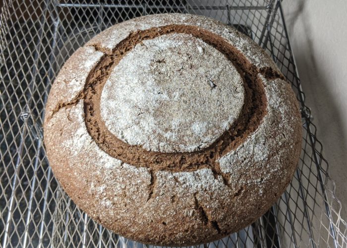 Pumpernickel loaf for use as dip bowl