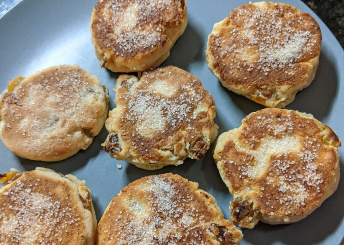 Traditional Welsh cakes with raisins and nutmeg
